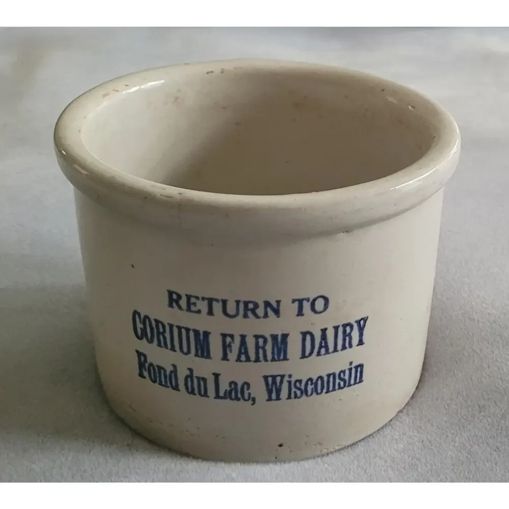 CORIUM FARM DAIRY Fond du Lac Wisconsin Butter Crock/Stoneware-Antique 1920-30's